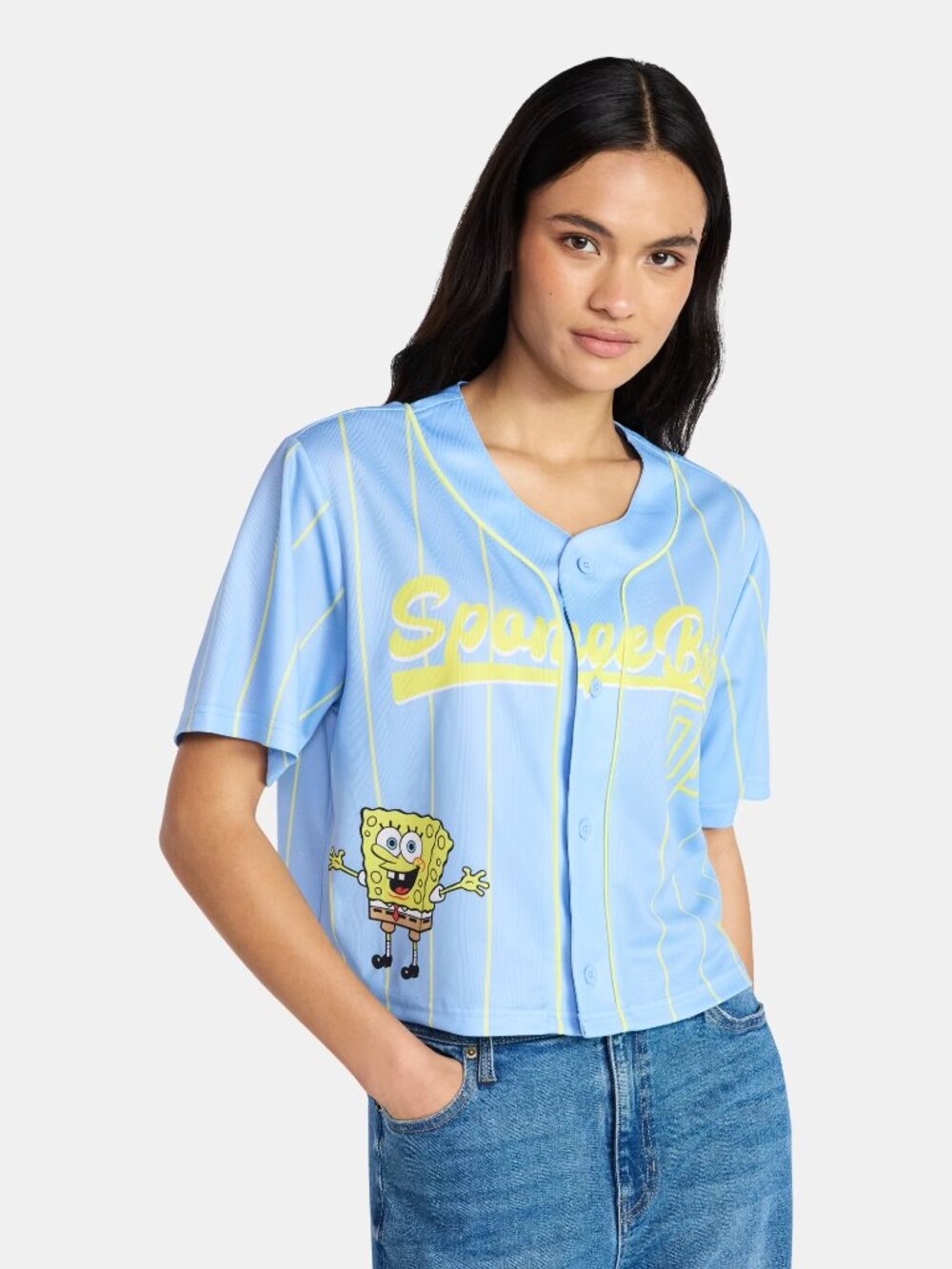 NEW SpongeBob SquarePants Women’s Graphic Cropped Baseball Jersey XXL